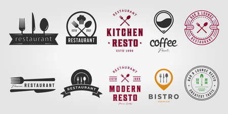 Set Bundle Kitchenware Logo Vintage Vector Icon Illustration Design Knife Fork Spoonのイラスト素材