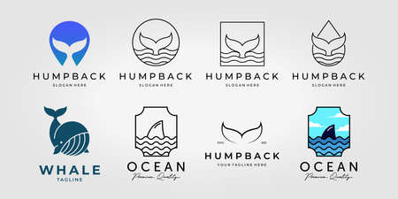 Set Bundle of Humpback Whale tail Logo Vector, Pack Design Illustration of Nautical Nature Conceptのイラスト素材