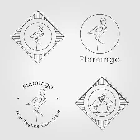 set bundle flamingo logo icon line art vector design illustrationのイラスト素材