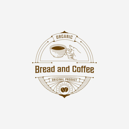 organic coffee logo icon design vector illustration line art, coffee cup made by handのイラスト素材
