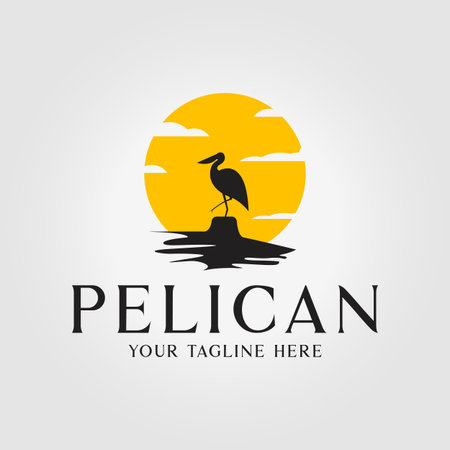 california pelican logo icon with sunset vector design illustrationのイラスト素材
