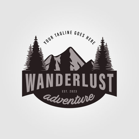 wanderlust mountain adventure logo design icon vector illustrationのイラスト素材