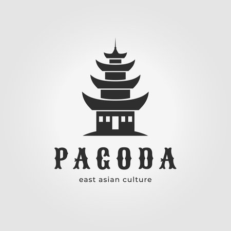 minimalist pagoda logo icon design vector illustration, chinese heritageのイラスト素材