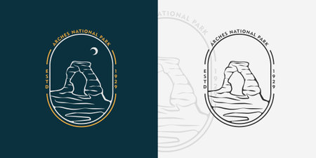 Oval Badge Arches Logo Line Art, Design Vector of USA National Parkのイラスト素材