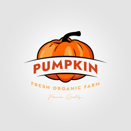 label of simple vintage pumpkin logo vector design illustration with typographyのイラスト素材