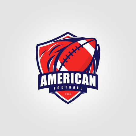 emblem of rugby ball logo design, illustration vector of american football badge labelのイラスト素材