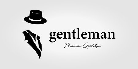 logo of man in formal suit with hat from side to side, retro vintage fashion style design icon illustrationのイラスト素材