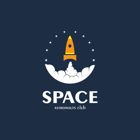 rocket logo template label, minimalist spaceship icon design illustration, airplane template vectorのイラスト素材