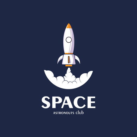 simple vintage spaceship logo, rocket icon vector design, spacecraft template illustrationのイラスト素材