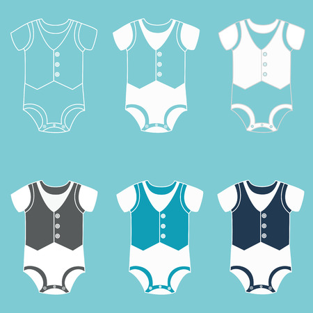 Icon set children's clothes for newborn baby boy. Bodysuit for a boy. illustration.のイラスト素材
