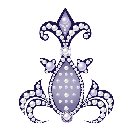 Decorative piece of jewelry with pearls, isolation on a white background. illustration.のイラスト素材