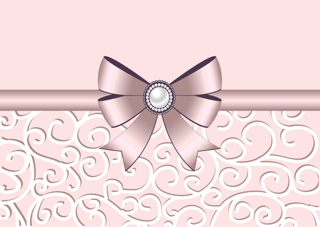 Greeting card with bow, ribbon and ornament. Invitation, greeting card or card template. Also suitable for Valentines Day. Vector illustration.のイラスト素材