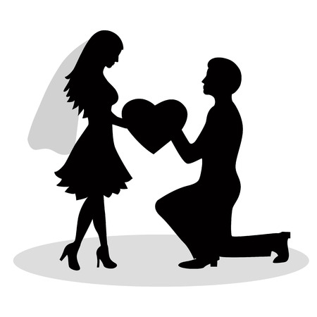 The black silhouette of a bride and groom isolated on white background. Vector illustration.のイラスト素材