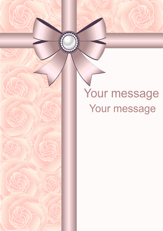 Wedding invitation with bow and ribbons.  Postcard with flowers for wedding, marriage.のイラスト素材