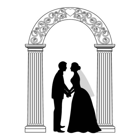 Wedding arch with bride and groom isolated. Vector illustration.のイラスト素材