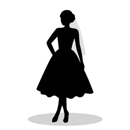 The black silhouette of  bride on a white background. A girl in a dress. Vector illustration.のイラスト素材