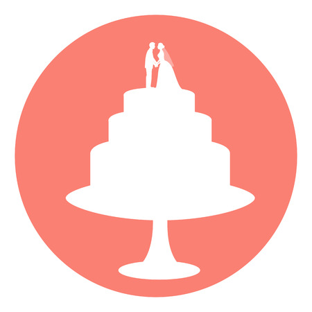 Icon wedding cake. Wedding cake with bride and groom figurine. Vector illustration.のイラスト素材