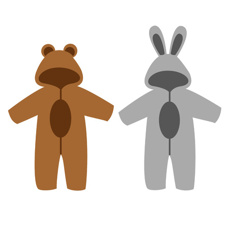 Romper suit. Rompers with ears. Rompers, bunny and bear. For girls and boys.のイラスト素材