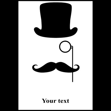 Greeting card with a mustache and hat. Postcard for men. Father's Day. Vector illustration.のイラスト素材
