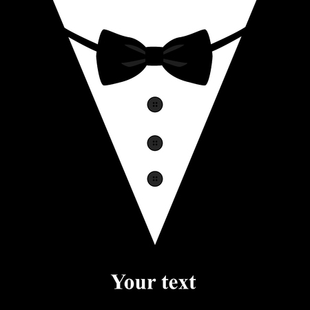 Black bow tie on postcard. Postcard tuxedo. Also suitable for invitation card, business card. Vector illustration.のイラスト素材