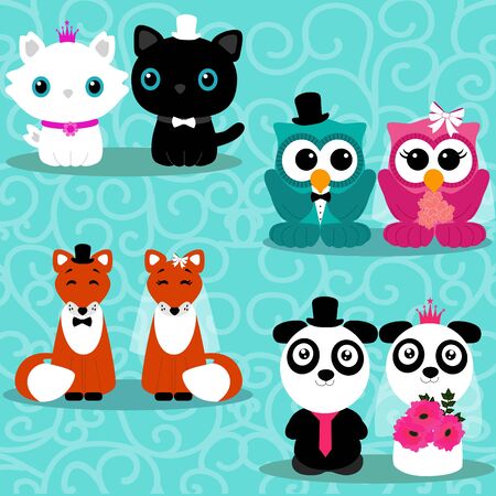 Bride and groom. Animals. Collection Vector illustrationのイラスト素材