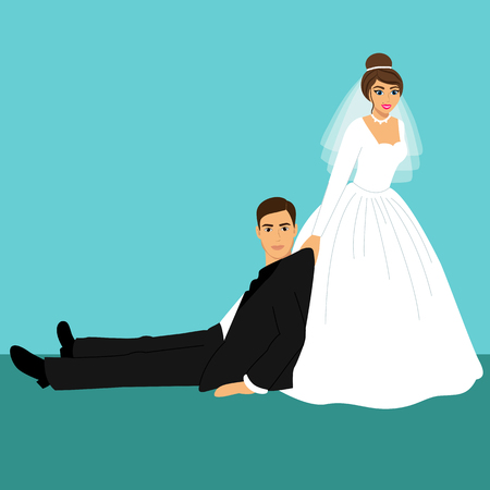 Bride and groom, Cartoon. Funny. Couple. Wedding card with the newlyweds. Vector illustrationのイラスト素材