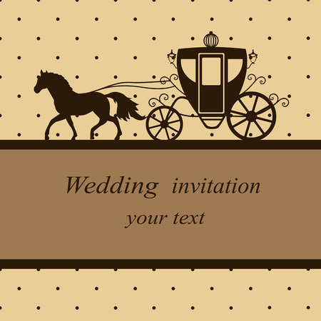 Invitation card with carriage and horse in vintage style. Wedding invitation. Vector illustration.のイラスト素材