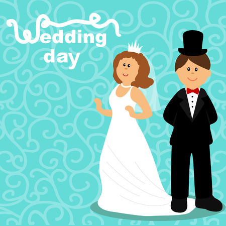 Wedding card with the bride and groom on an abstract background. Bride and groom. Vector illustration.のイラスト素材