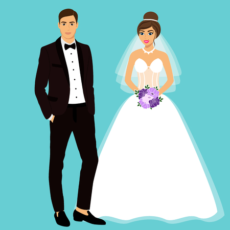 Bride and groom. Couple. Wedding card with the newlyweds. Isolated objects. Vector illustration.のイラスト素材