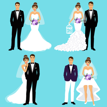 Bride and groom. Couple. Set. Collection Isolated objects Vector illustrationのイラスト素材