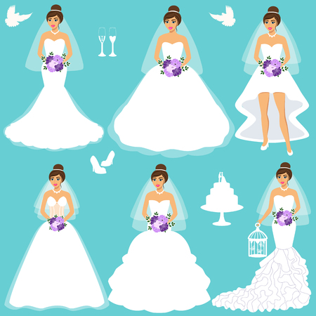 Bride. Wedding set. Collection. A set of wedding clothes. Isolated objects. Vector illustrationのイラスト素材