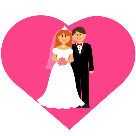 Bride and groom, Cartoon. Couple. Wedding card with the newlyweds. Vector illustrationのイラスト素材