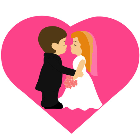Bride and groom, Cartoon. Couple. Wedding card with the newlyweds. Vector illustrationのイラスト素材