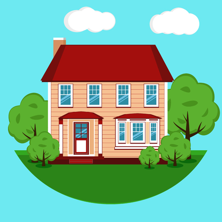 Modern cottage. House. The property. Flat design. Isolated icon at home. Vector illustrationのイラスト素材