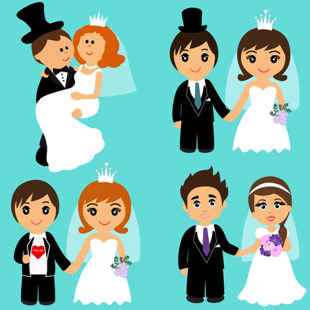 Bride and groom, Cartoon. Set. Collection Couple Vector illustrationのイラスト素材
