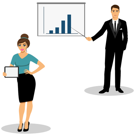 Businessman. Report. Job. Profession. Girl with tablet Isolated objects Vector illustrationのイラスト素材