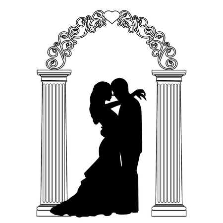 The bride and groom. Wedding arch with bride and groom isolated on white background. Wedding decoration. Vector illustration.のイラスト素材