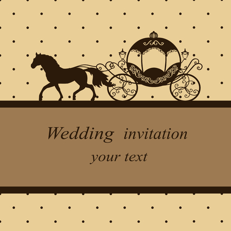 Invitation card with carriage and horse in vintage style. Wedding invitation. Vector illustration.のイラスト素材