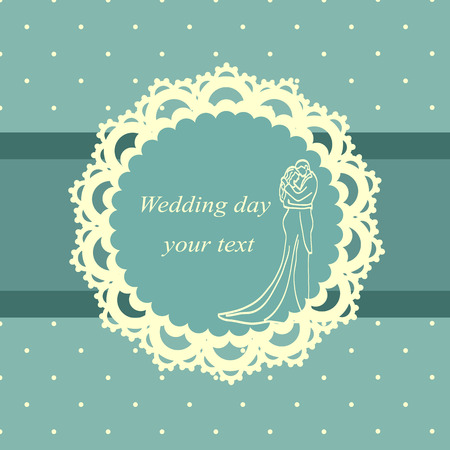 Invitation card with the bride and groom in vintage style. Bride and groom. Wedding invitation. Vector illustration.のイラスト素材