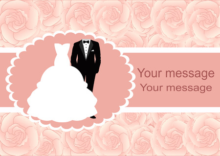 Wedding invitation with frame for text. Postcard with flowers for wedding, marriage, birthday, Valentines day. On tender background. Vector illustration.のイラスト素材