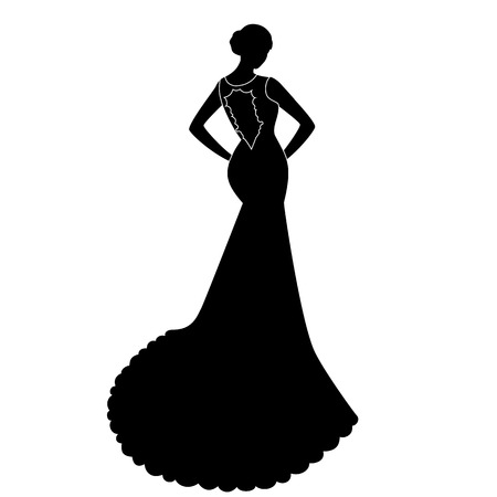 The bride groom. The black silhouette of a bride, isolated on white background. Vector illustration.のイラスト素材