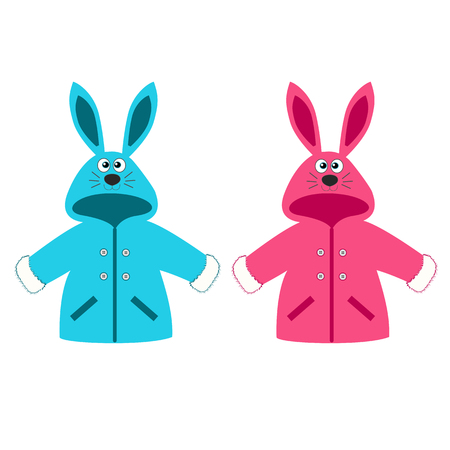 Baby coat with ears. Baby clothes. Children's jacket, bunny. Outerwear. For girls and boys. Vector illustration.のイラスト素材