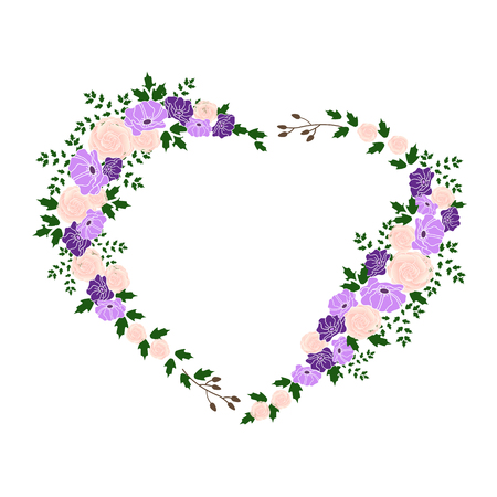 Heart of flowers. Wedding invitation. Floral decor. Vector illustrationのイラスト素材