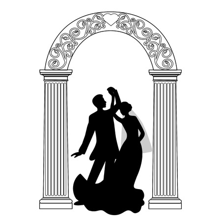 Wedding arch with bride and groom isolated on white background. Wedding design. Wedding decoration. Vector illustration.のイラスト素材
