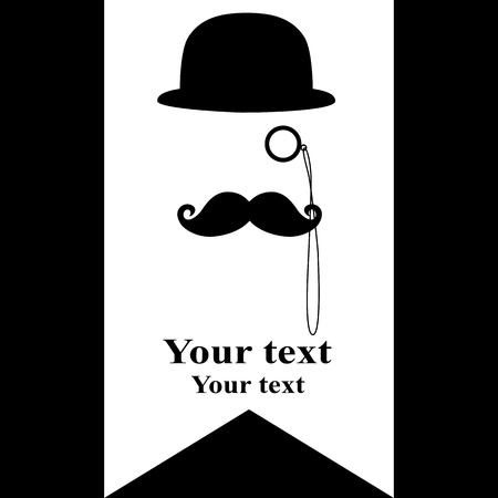 Greeting card with a mustache and hat. Postcard for men. Father's Day. Vector illustration.のイラスト素材