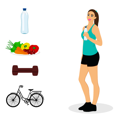 Thin. Proper nutrition. Sports girl. Healthy Lifestyle. Flat design Vector illustrationのイラスト素材