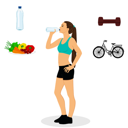 Thin. Proper nutrition. Sports girl. Healthy Lifestyle. Flat design Vector illustrationのイラスト素材