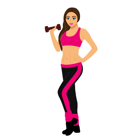 Girl with dumbbells. Sports girl. Healthy Lifestyle. Flat design. Vector illustrationのイラスト素材