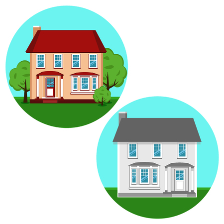 Modern cottage. House. The property. Flat design. Isolated icon at home. Vector illustrationのイラスト素材