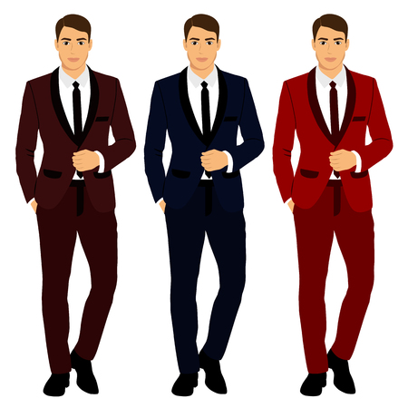 Collection of Clothing in various colors  The groom. Wedding men's suit, tuxedo illustrationのイラスト素材